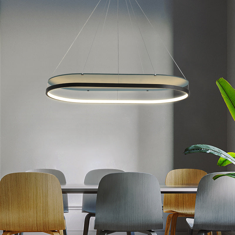 Modern Led Acrylic Dual Oval Pendant Chandelier - Black/Gold Ceiling Fixture For Dining Room