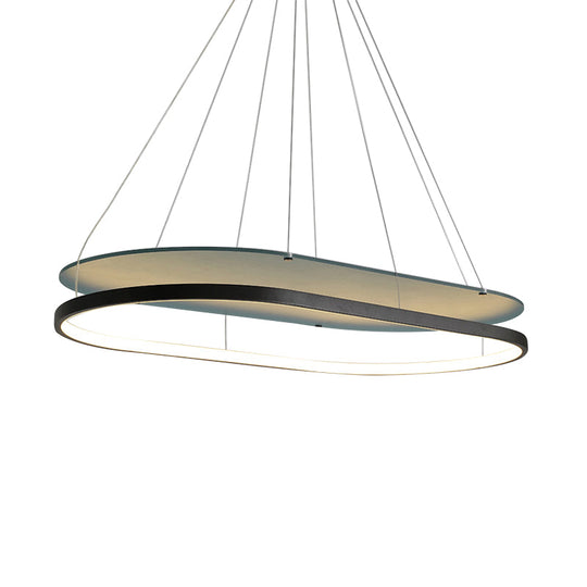 Modern Led Acrylic Dual Oval Pendant Chandelier - Black/Gold Ceiling Fixture For Dining Room