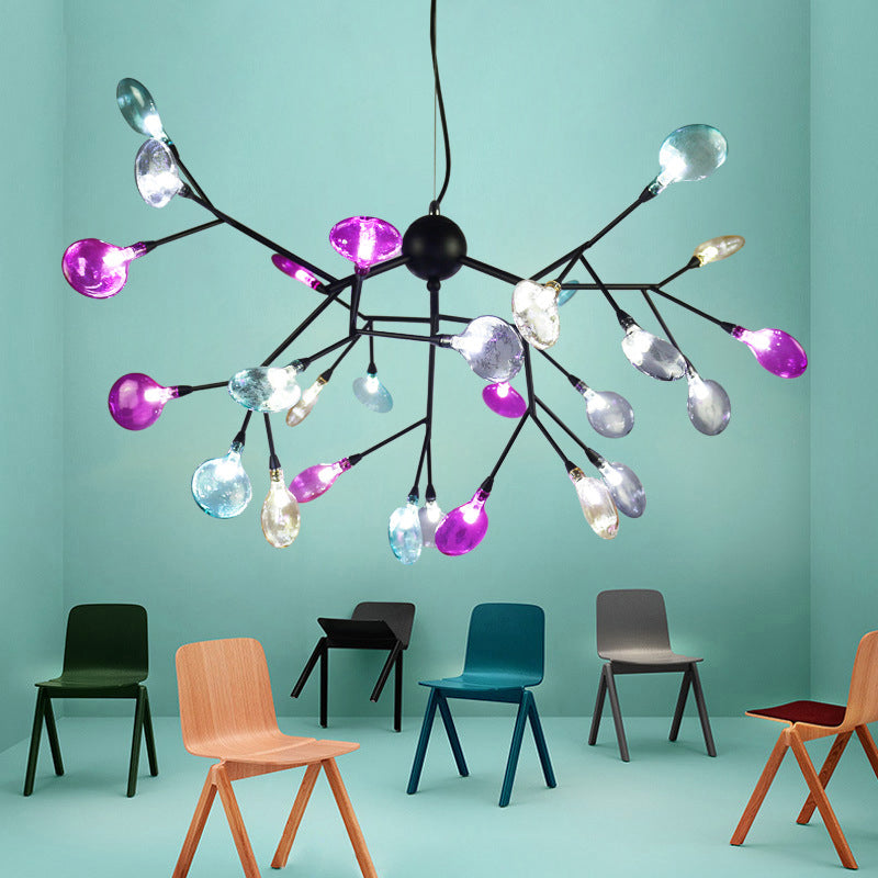 Modern Black Branching Chandelier With Colorful Glass Shades - 27/36 Lights 27 /