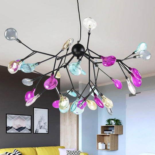 Modern Black Branching Chandelier With Colorful Glass Shades - 27/36 Lights 36 /