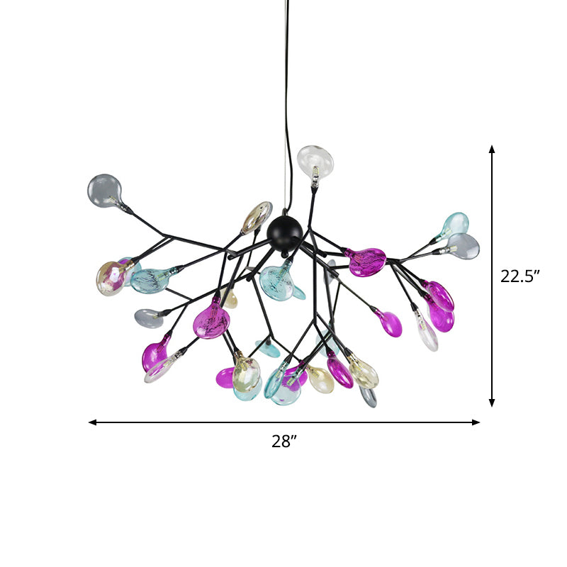 Modern Black Branching Chandelier With Colorful Glass Shades - 27/36 Lights