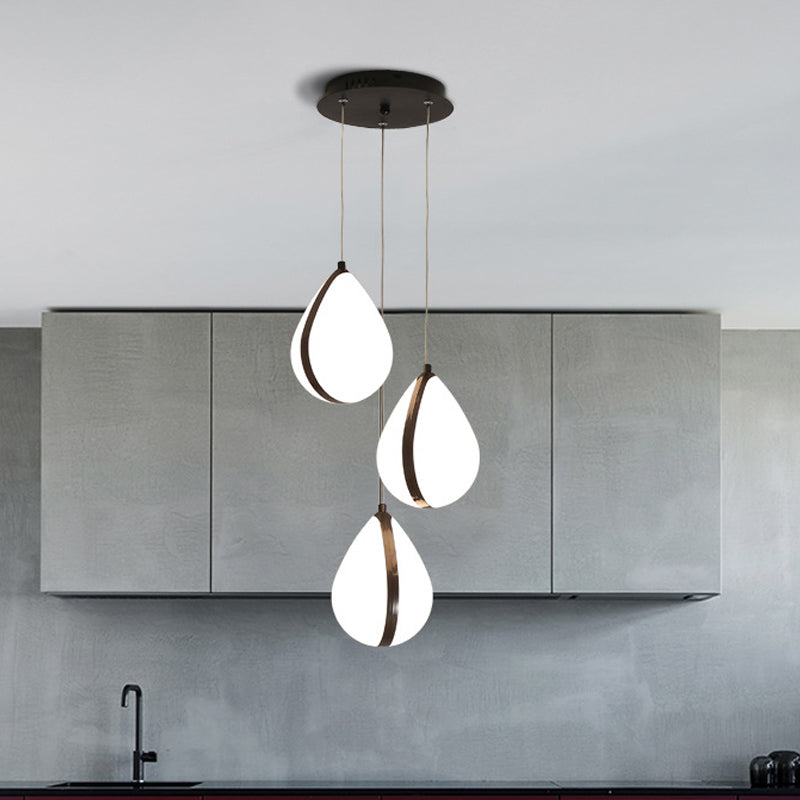 Black Waterdrop Pendant Light with 3 Acrylic LED Lights for Modern Dining Room