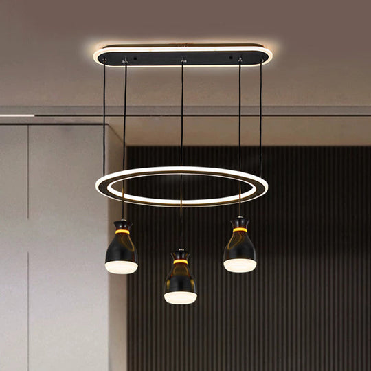 Modernist Wine Jar LED Pendant Light - Black Acrylic, 3 Lights, Dining Room Lamp with Loop Detail