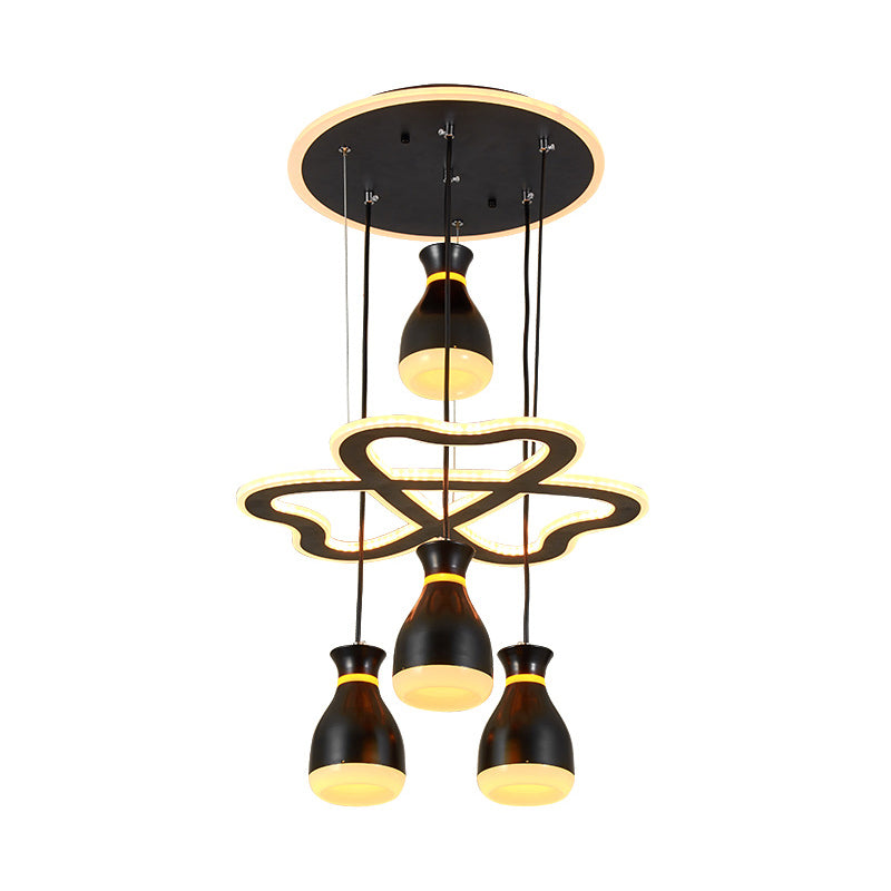 Modern Wine Jar Cluster Pendant Light: 4-Light Acrylic LED Ceiling Lamp in White/Black with Heart Frame