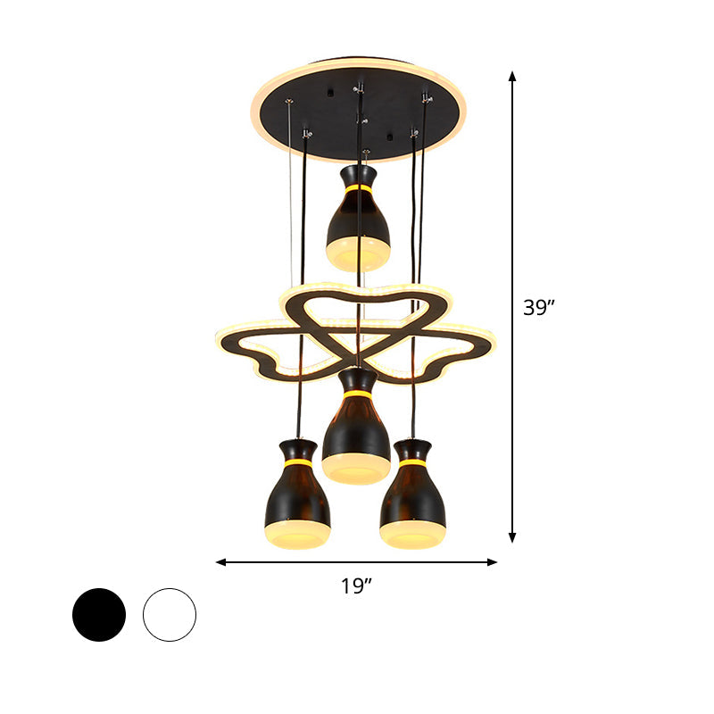 Modern Wine Jar Cluster Pendant Light: 4-Light Acrylic LED Ceiling Lamp in White/Black with Heart Frame