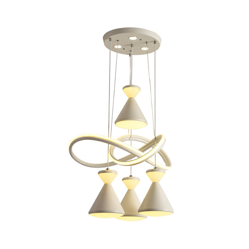Contemporary 4-Light LED Cluster Pendant with Hourglass Shade for Dining Room