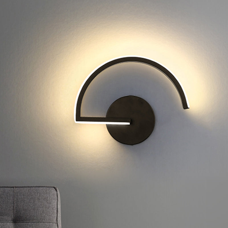 Minimalist Led Iron Wall Mount Sconce - Black Semicircle Light For Bedroom In Warm/White / Warm