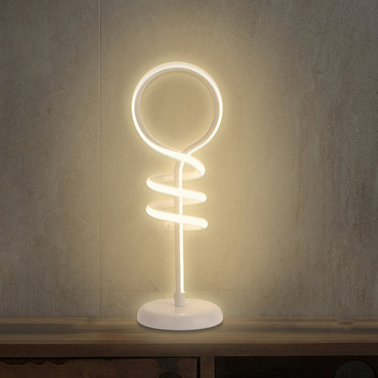 Contemporary Led Desk Lamp - White Lollipop Light With Spiral Design Warm/White Ideal For Reading /