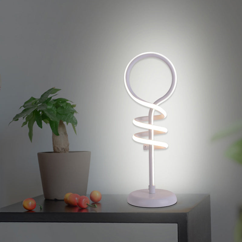 Contemporary Led Desk Lamp - White Lollipop Light With Spiral Design Warm/White Ideal For Reading