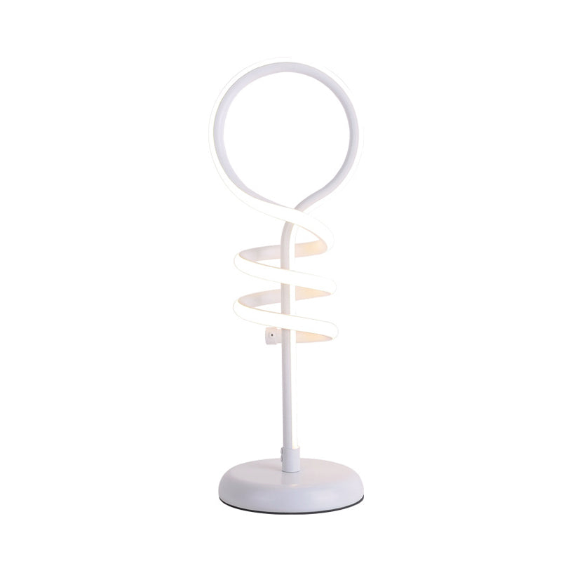 Contemporary Led Desk Lamp - White Lollipop Light With Spiral Design Warm/White Ideal For Reading