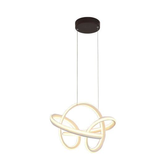 Modern Acrylic Twisted Ceiling Light Fixture - LED Hanging Chandelier in White/Coffee - Dining Room Lighting - 3 Color Light Options (White/Warm)