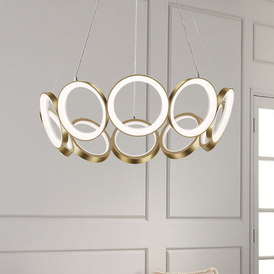 Contemporary Black/Gold Led Chandelier With Multi-Ring Design - Stylish Acrylic Pendant For Living