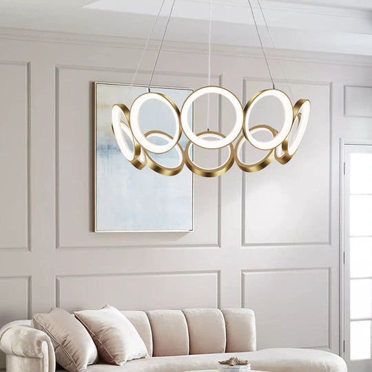 Contemporary Acrylic Black/Gold LED Chandelier - Multi-Ring Hanging Pendant Light in White/Warm for Living Room
