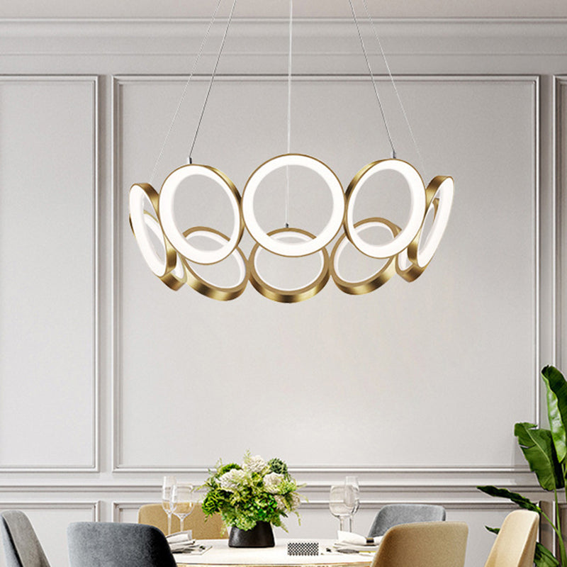 Contemporary Black/Gold Led Chandelier With Multi-Ring Design - Stylish Acrylic Pendant For Living