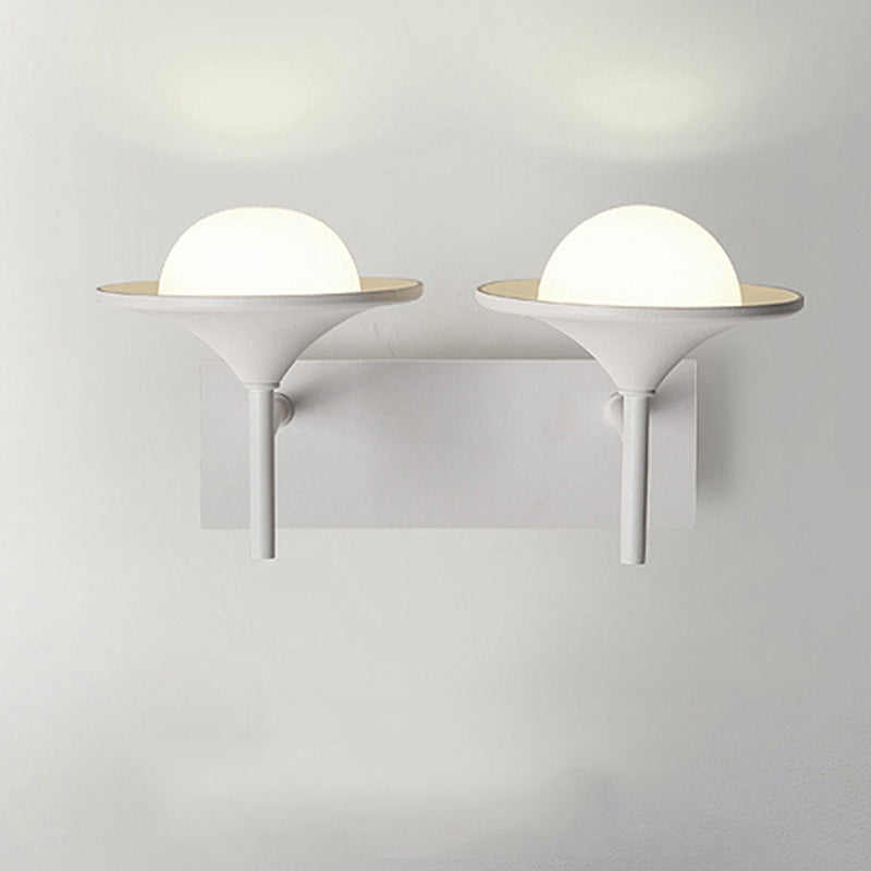 Metallic Flared Wall Sconce Lamp: Modern 2-Light Led Lighting In White For Bedside