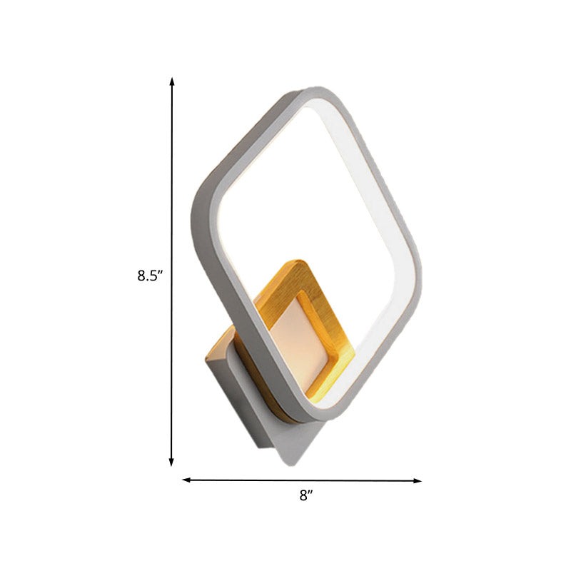 White Rhombus Wall Sconce Modern Led Acrylic Light With Wood Detail In White/Warm