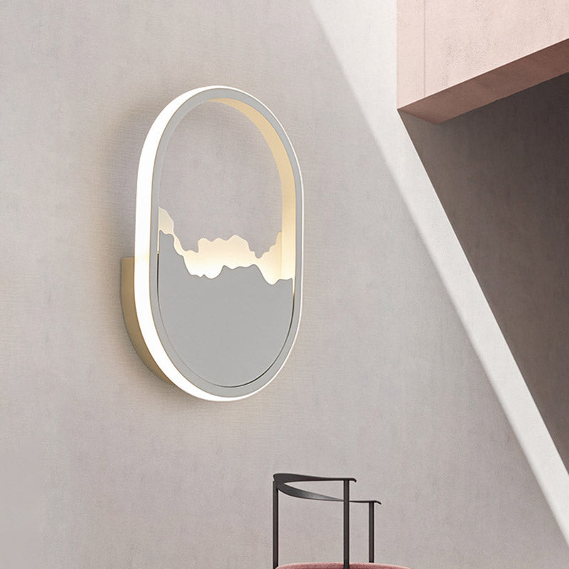 Modern Oval Wall Mount Led Stairway Sconce Lamp In White With Cracked Design