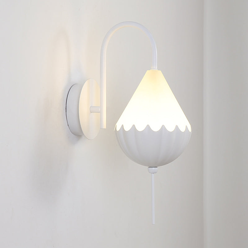 Contemporary Led Wall Sconce - Curved Arm Design With Metallic Finish And Pear Acrylic Shade In