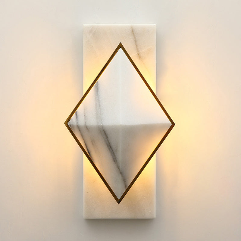 Modern White Led Wall Sconce: Stone Rhombus And Rectangle Design For Corridor