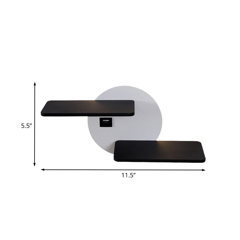 Modern Black And White Led Metal Sconce With Usb Port - Wall Mounted Rectangle Bedside Lighting
