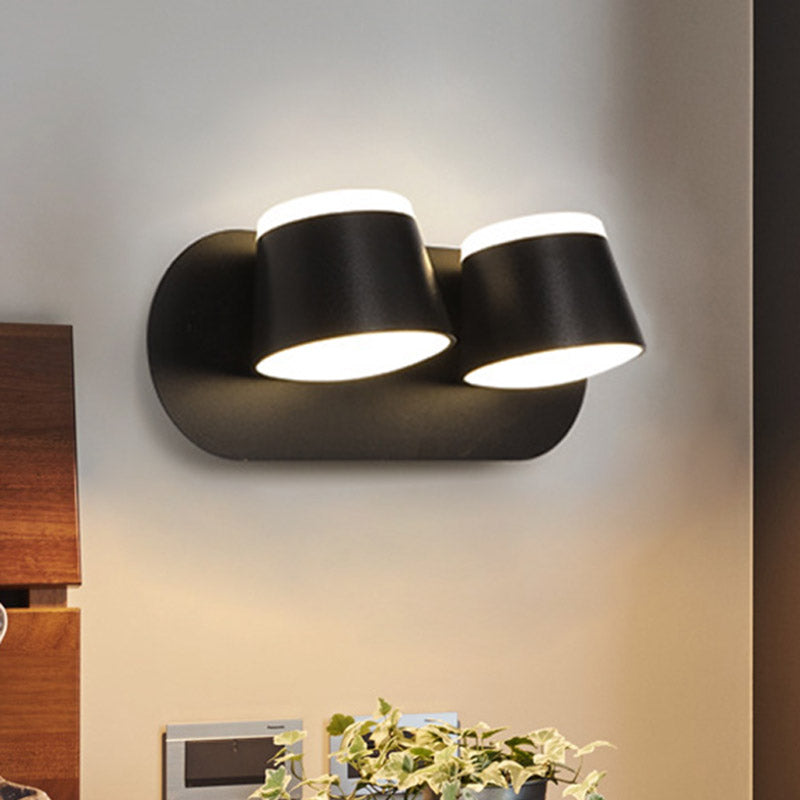 Modern Black Drum Wall Sconce With Adjustable 2-Light Led Fixture