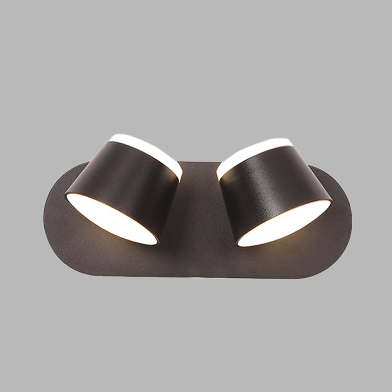 Modern Black Drum Wall Sconce With Adjustable 2-Light Led Fixture