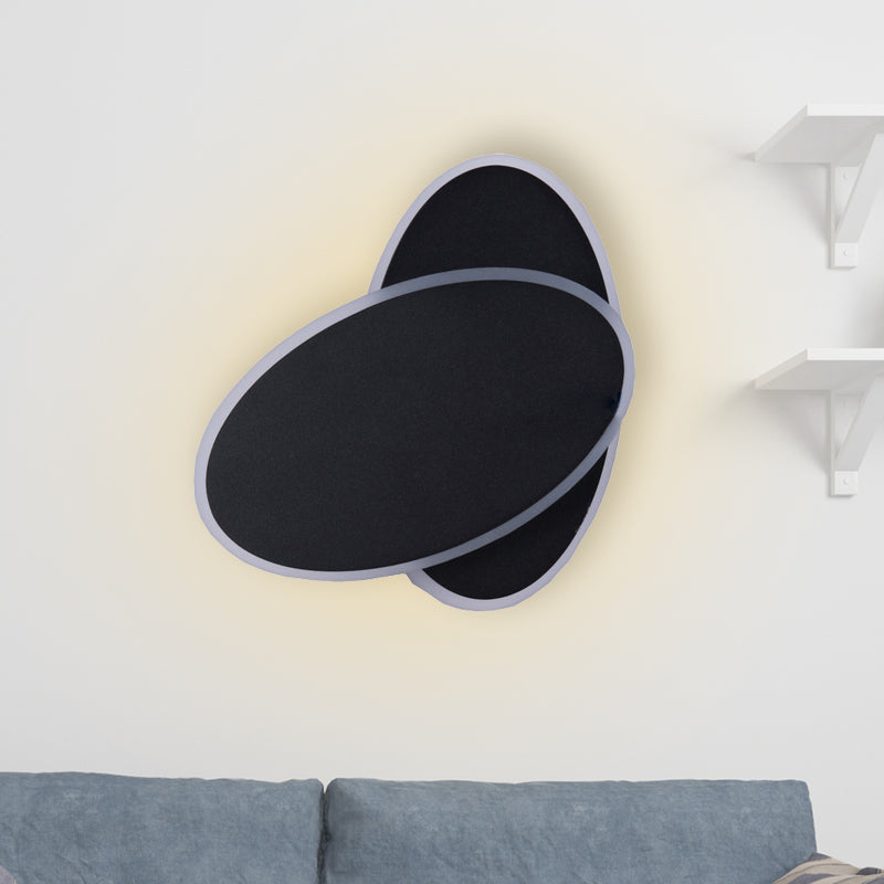 Contemporary Led Double Oval Wall Sconce Light With Acrylic Shade In White/Black Finish - Warm/White