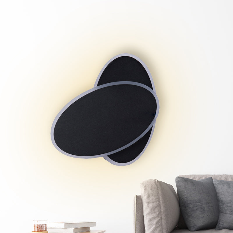 Contemporary Led Double Oval Wall Sconce Light With Acrylic Shade In White/Black Finish - Warm/White