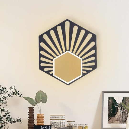 Modern Hexagon Wall Mounted Led Bedside Sconce Lamp - Black Metallic Finish Fan Design 8/10 Wide / 8