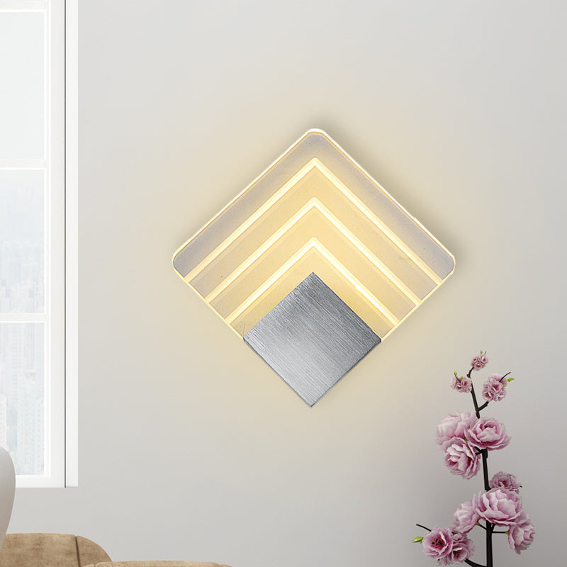 Modern Metal Led Wall Sconce 5.5/8 Corner Mount Light In Black/Silver With Acrylic Shade Modernism