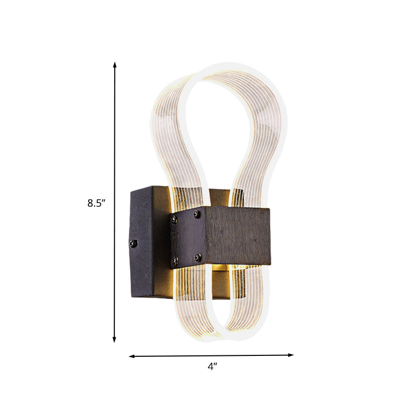 Modern Cuboid Metal Led Wall Lamp With Arc Ring Acrylic Shade In Black White/Warm Light