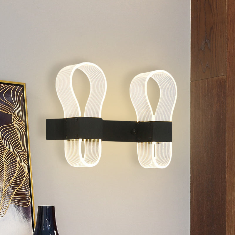 Modern Black Arc Ring Sconce Lighting With 2 Heads - Led Wall Lamp In Warm/White Light