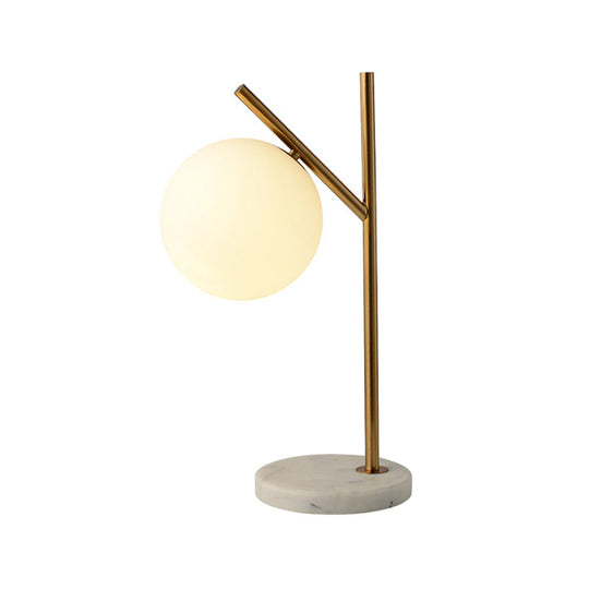 Sleek White Glass Sphere Night Light: Minimalist Brass Finish Lamp With 1 Bulb For Nightstands