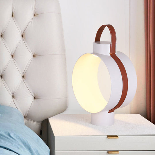 Sleek White Led Nightstand Light: Modern Circular Night Table Lamp For Bedside Ambiance