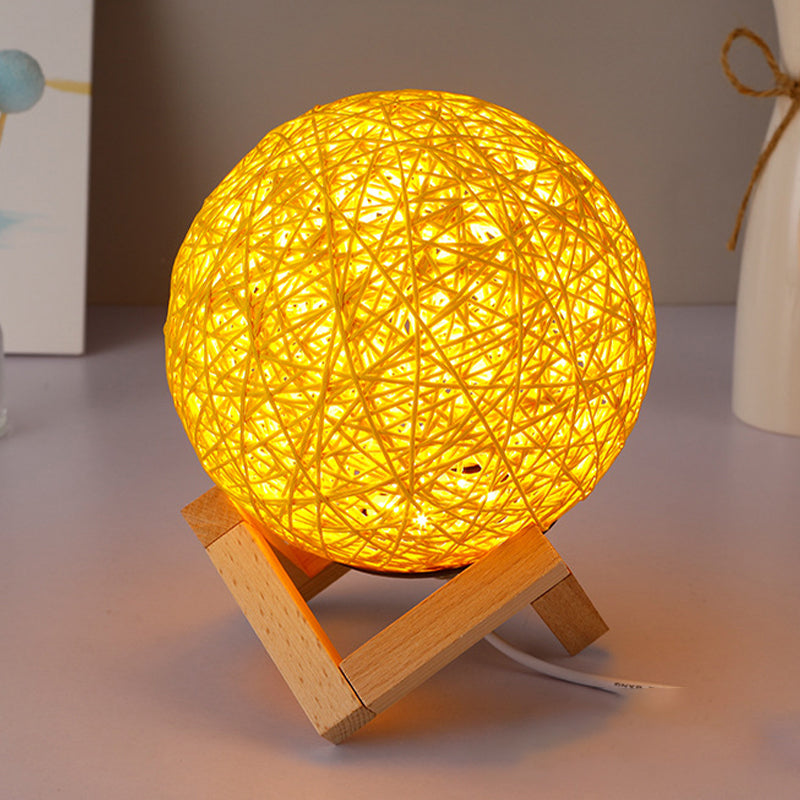 Bamboo Night Lamp: Contemporary Yellow Table Light With Wooden Base
