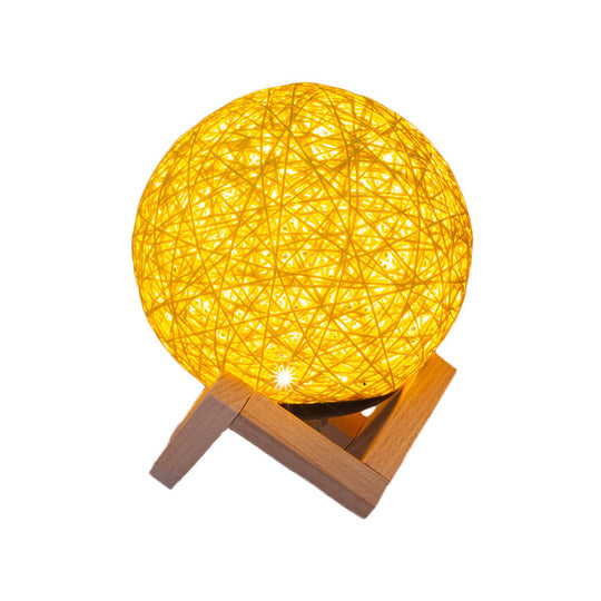 Bamboo Night Lamp: Contemporary Yellow Table Light With Wooden Base