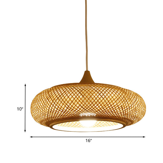 Modern Round Bamboo Pendant Lamp - Beige, 1 Head Ceiling Light for Tea Room