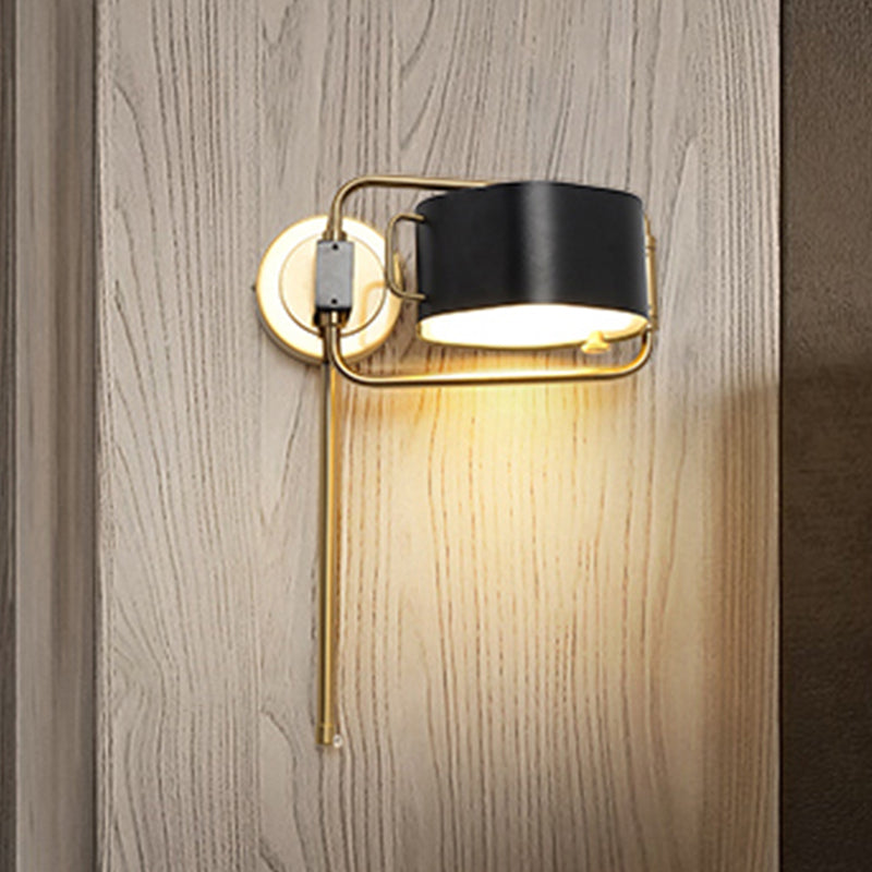 Contemporary Acrylic Led Drum Wall Sconce In Black Finish For Bedroom Lighting