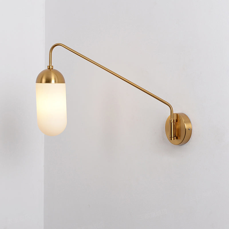 Nordic Frosted Glass Wall Sconce Lighting In Brass - 1 Head Light Fixture For Bedroom
