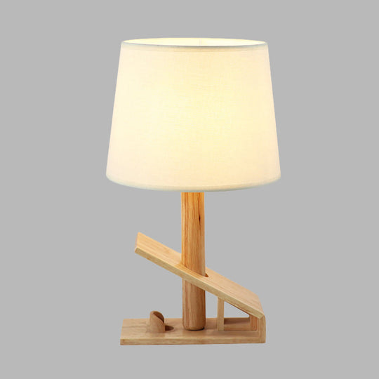 Modern White Adjustable Table Lamp With Clip Shape Wood Nightstand Light