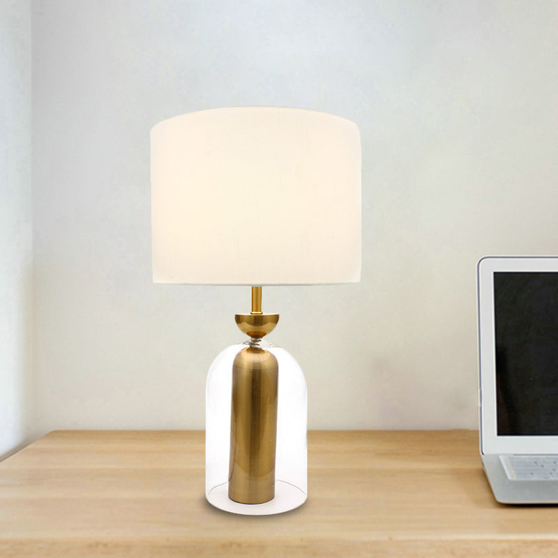 Clear Glass Bedside Table Lamp With White Fabric Shade - Elegant Plug-In Nightstand Light