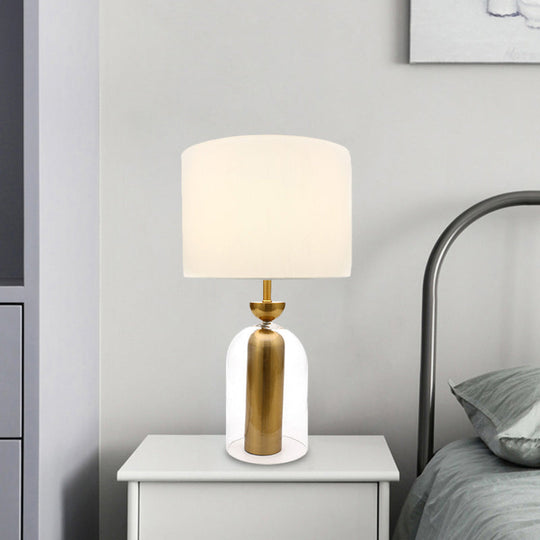 Clear Glass Bedside Table Lamp With White Fabric Shade - Elegant Plug-In Nightstand Light