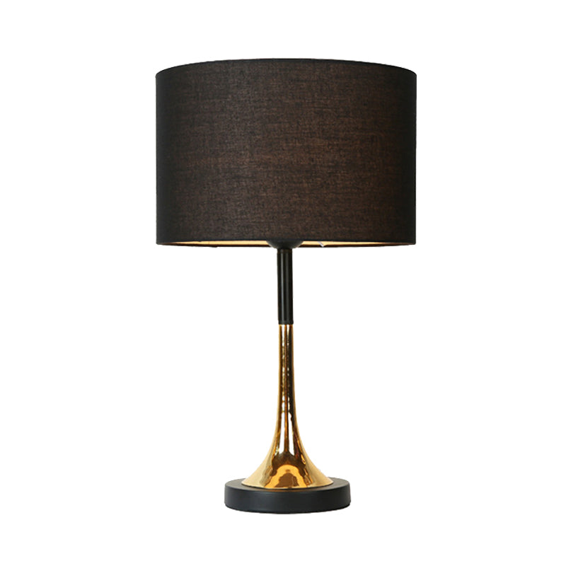 Modernist Black Table Lamp With Fabric Shade - Plug In Desk