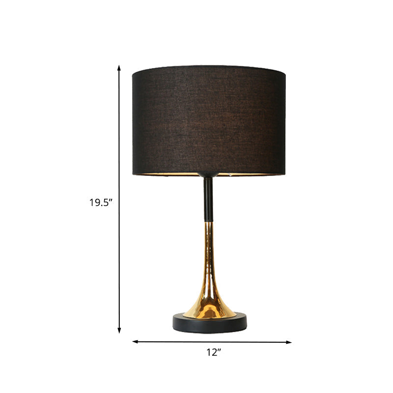 Modernist Black Table Lamp With Fabric Shade - Plug In Desk