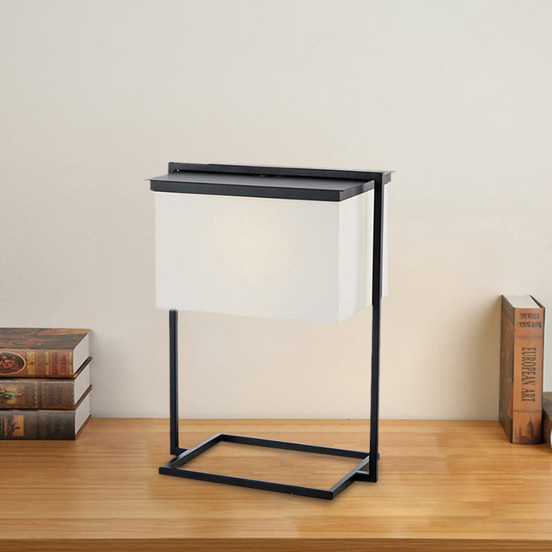 Sleek Metal Desk Lamp: Minimalist Rectangular Frame 1-Head Black & White Fabric Ideal For Night