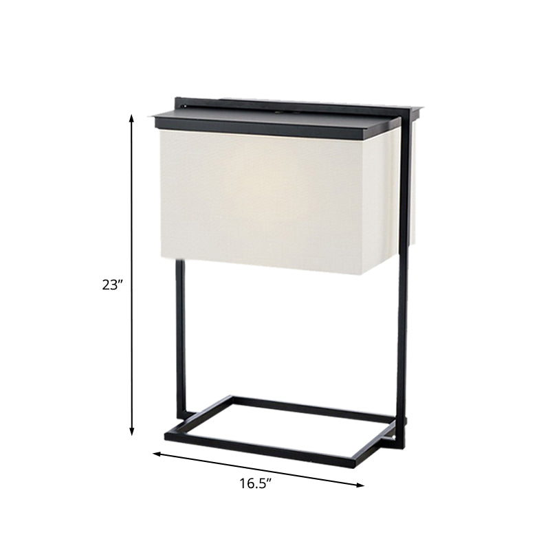 Sleek Metal Desk Lamp: Minimalist Rectangular Frame 1-Head Black & White Fabric Ideal For Night
