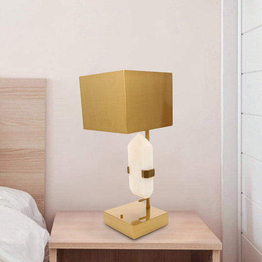Gold Geometric Jade Bedroom Desk Lamp - Modern Stainless Steel Table Light