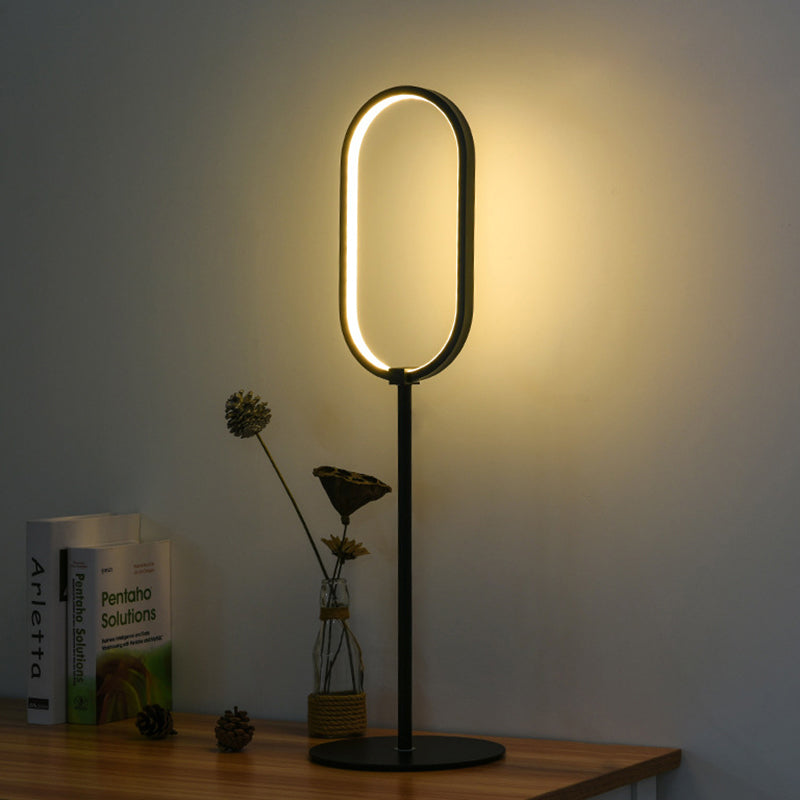 Simple Led Black Finish Oval Ring Table Lamp For Study Room - Perfect Reading Book Light