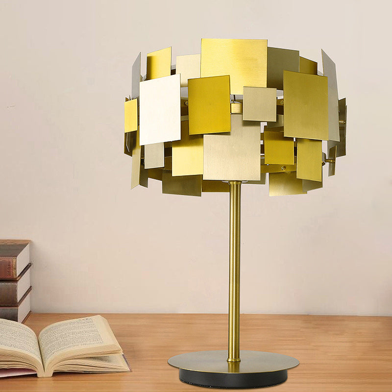 Gold Finish Metal Rectangle Table Lamp - Post-Modern Reading Light For Bedroom
