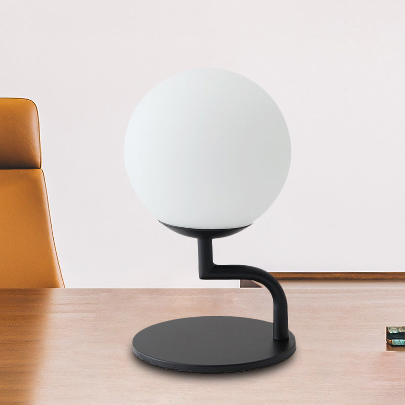 Led Night Table Lamp: Modernist Black Sphere Plug-In Light With Opal Glass Shade